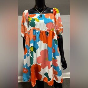 NWT Impressions puff sleeve summer floral empire waist dress New sz XL